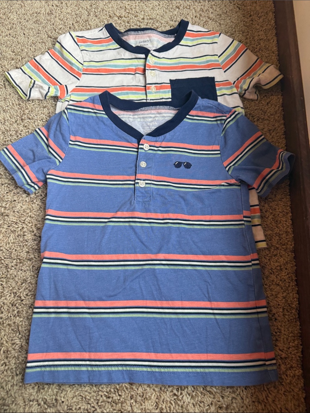 Carter's Blue & Coral Striped Henley Tee Pack
